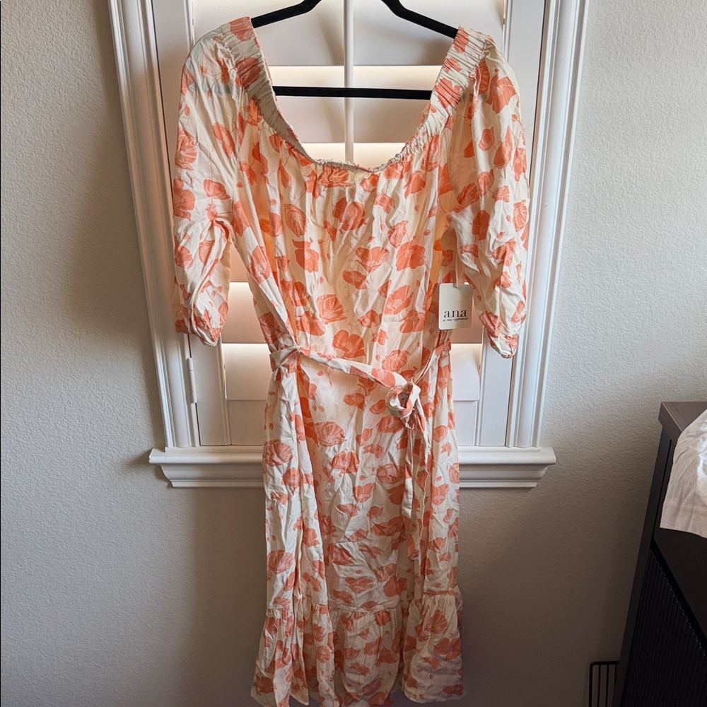 a.n.a Midi Dress - Orange Floral on Cream